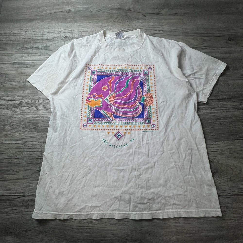 Islander Sportswear T-Shirt Mens‎ XL White Vintage Key Biscayne FL Fish Graphic